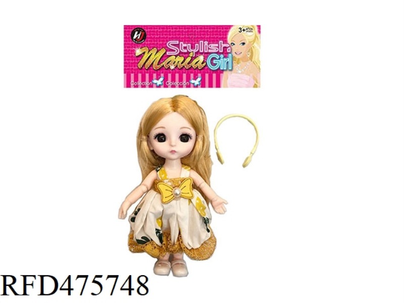6 INCH SPHERICAL SOLID BODY 13 JOINTS 3D REAL EYE YELLOW DRESS LITTLE LOLI WITH HAIR RING