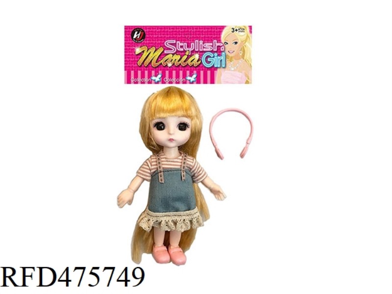 6 INCH SPHERICAL SOLID BODY 13 JOINTS 3D REAL EYE DENIM SKIRT LITTLE LOLI WITH HAIR RING