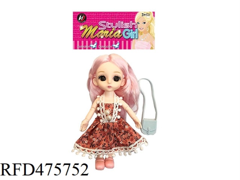 6 INCH SPHERICAL SOLID BODY 13 JOINTS 3D REAL EYE GREEN FLOWER SKIRT SMALL LOLI WITH SHOULDER BAG
