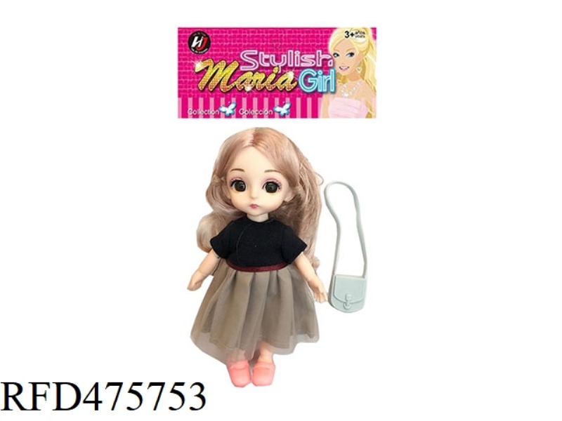 6 INCH SPHERICAL SOLID BODY 13 JOINTS 3D REAL EYE CASUAL SKIRT SMALL LOLI WITH SHOULDER BAG