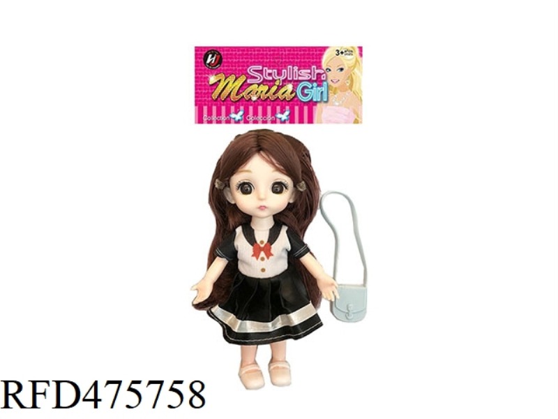 6 INCH SPHERICAL SOLID BODY 13 JOINTS 3D REAL EYE BLACK DRESS SMALL LOLI WITH SHOULDER BAG
