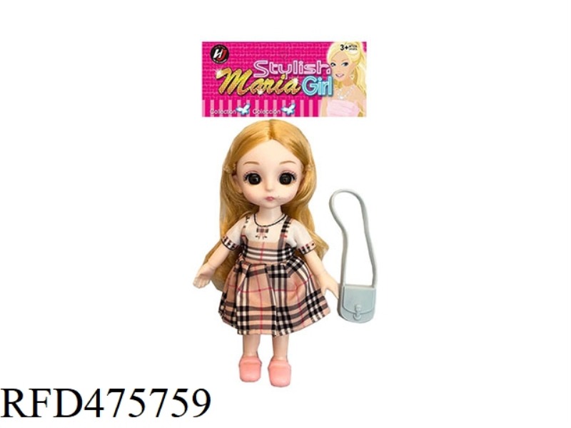 6 INCH SPHERICAL SOLID BODY 13 JOINTS 3D REAL EYE PLAID DRESS SMALL LOLI WITH SHOULDER BAG