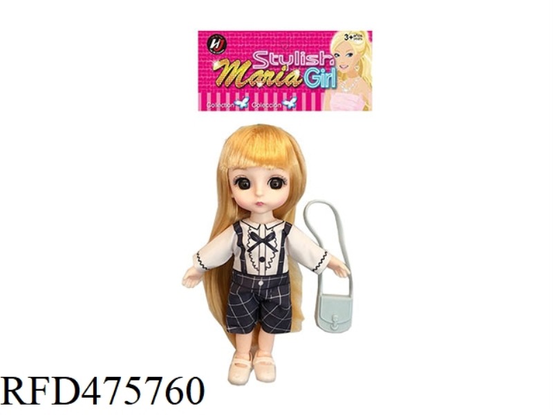 6 INCH SPHERICAL SOLID BODY 13 JOINTS 3D REAL EYE BLUE PLAID DRESS SMALL LOLI WITH SHOULDER BAG