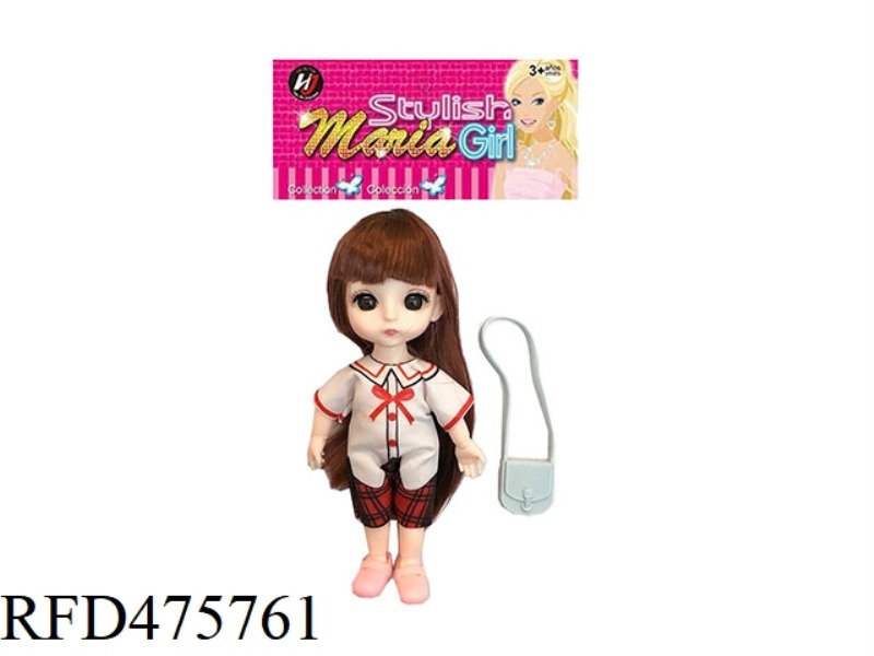 6 INCH SPHERICAL SOLID BODY 13 JOINTS 3D REAL EYE RED PLAID DRESS SMALL LOLI WITH SHOULDER BAG