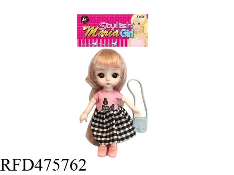 6 INCH SPHERICAL SOLID BODY 13 JOINTS 3D REAL EYE PLAID SKIRT SMALL LOLI WITH SHOULDER BAG