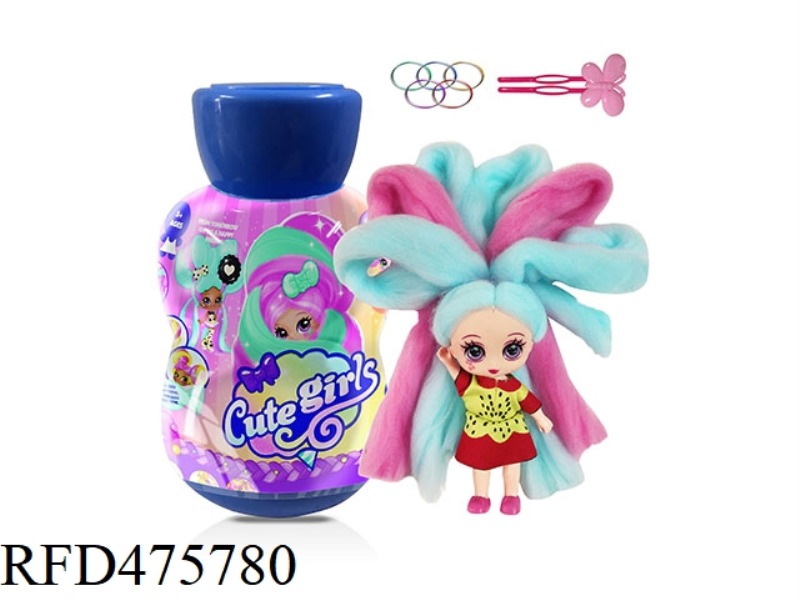 GOURD BOTTLE 5 INCH SOLID BODY CANDYLOCKS COTTON CANDY HAIR DOLL WITH FRAGRANCE SURPRISE HAIRDRESSIN