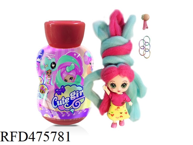 GOURD BOTTLE 5 INCH SOLID BODY CANDYLOCKS COTTON CANDY HAIR DOLL WITH FRAGRANCE SURPRISE HAIRDRESSIN