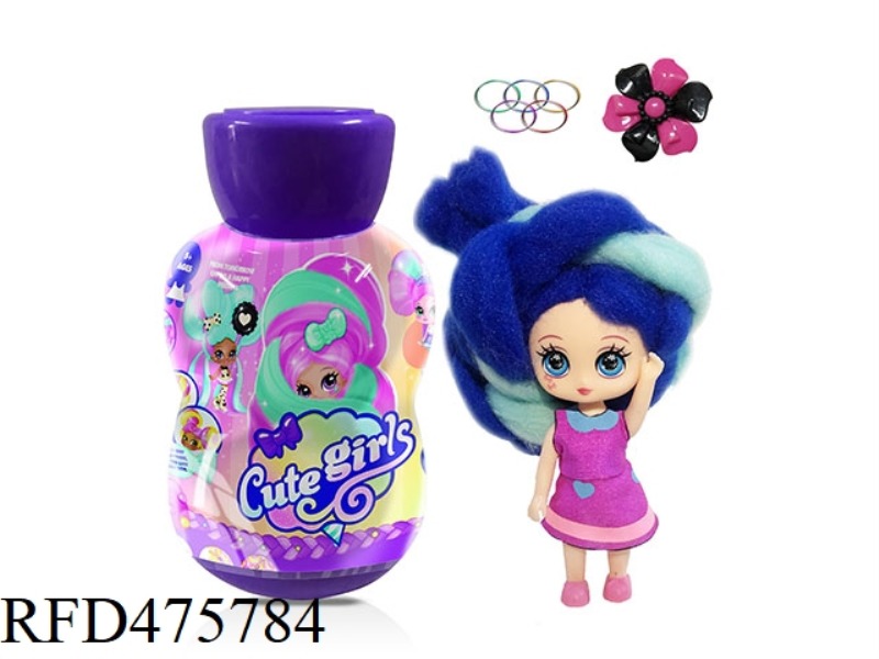 GOURD BOTTLE 5 INCH SOLID BODY CANDYLOCKS COTTON CANDY HAIR DOLL WITH FRAGRANCE SURPRISE HAIRDRESSIN