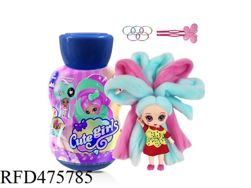 GOURD BOTTLE 5 INCH SOLID BODY CANDYLOCKS COTTON CANDY HAIR DOLL WITH FRAGRANCE SURPRISE HAIRDRESSIN