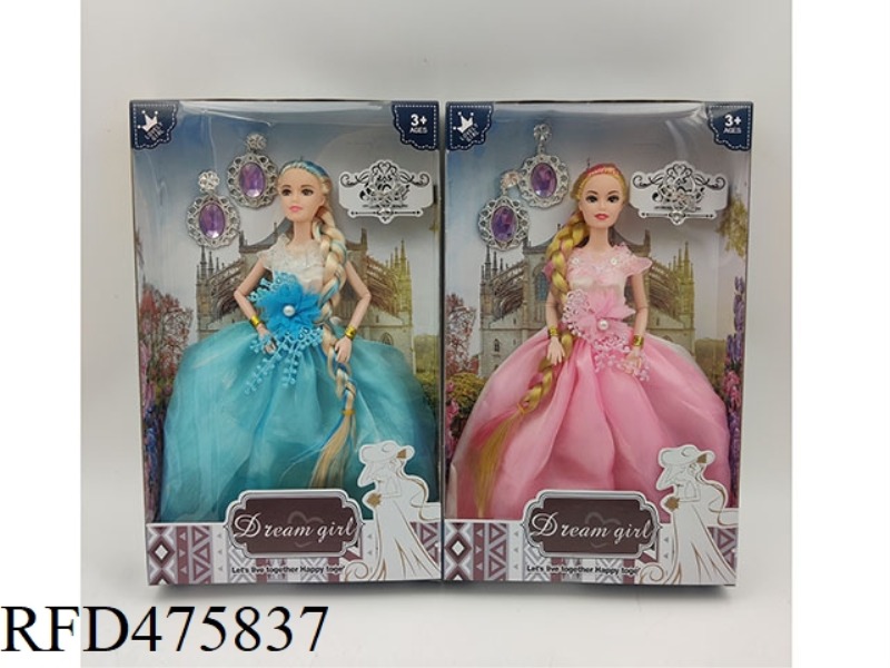 11 INCH SOLID BODY 9 JOINTS LONG BRAIDED DRESS BARBIE + ACCESSORIES 2 MIXED