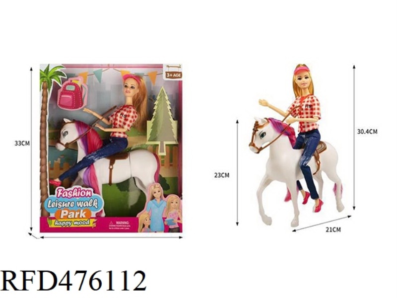 11.5 INCH 11 JOINT SOLID BODY BARBIE WITH PLASTIC HORSE, SUN HAT