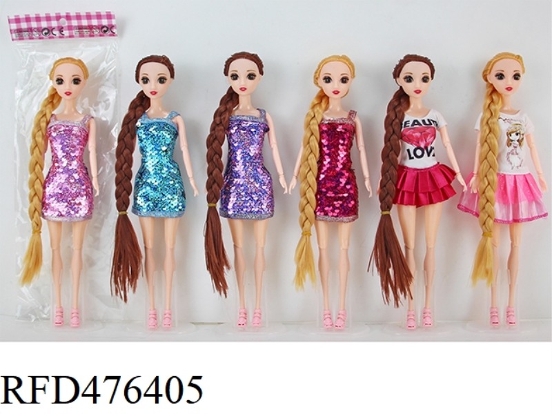 11.5 INCH 30 CM 13 JOINT SOLID BODY 3D REAL EYE LONG WHIP BARBIE DOLL ASSORTED