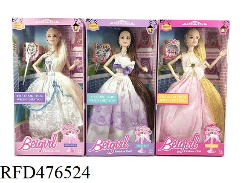 11 INCH 9 JOINTS LONG HAIR DRESS BARBIE WITH ACCESSORIES (3 MIXED)