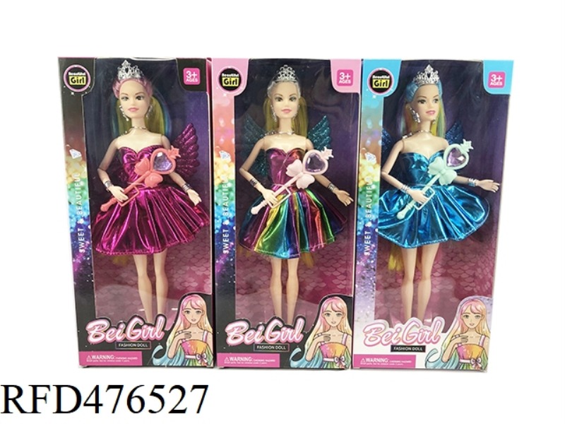 11 INCH 9 JOINTS COLORFUL HAIR BARBIE WITH MAGIC WAND (3 COLORS MIXED)
