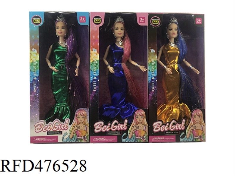 11 INCH 9 JOINTS LONG HAIR GLITTER FISHTAIL SKIRT BARBIE (3 COLORS MIXED)