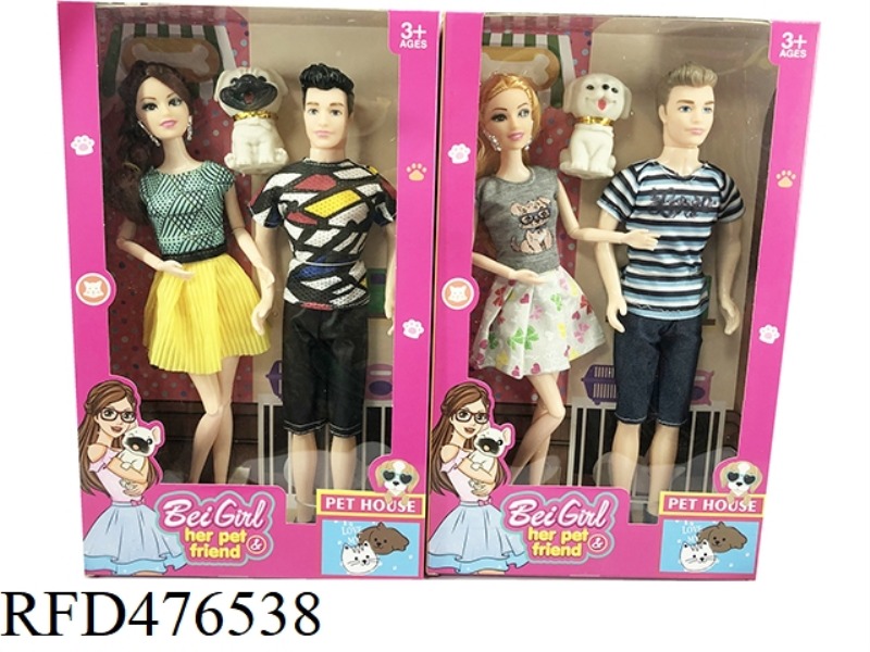 11 INCH 11 JOINT BARBIE COUPLE WITH PET DOG (2 MIXED)
