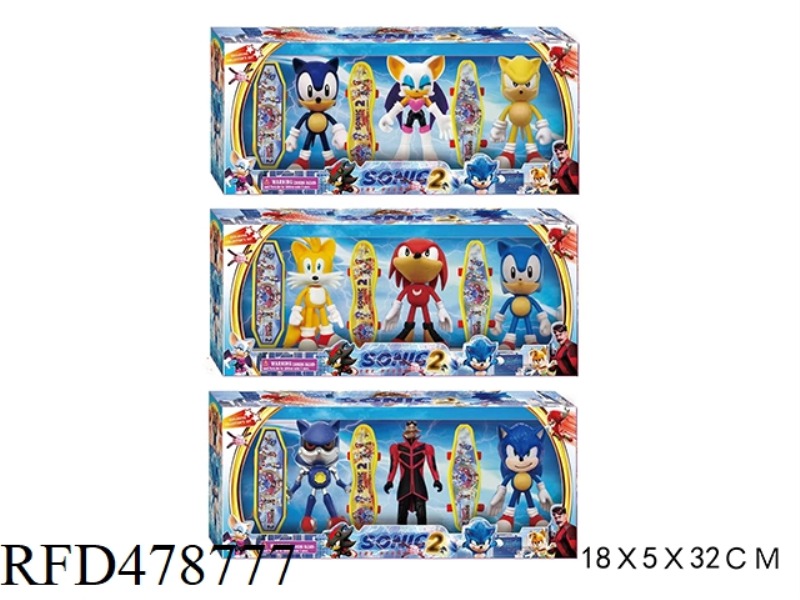 4 INCH SONIC PVC DOLL 3 + 3.5 INCH SKATEBOARD 3 3 MIXED (HEAD, HAND, FOOT JOINTS CAN MOVE,) DISASSEM