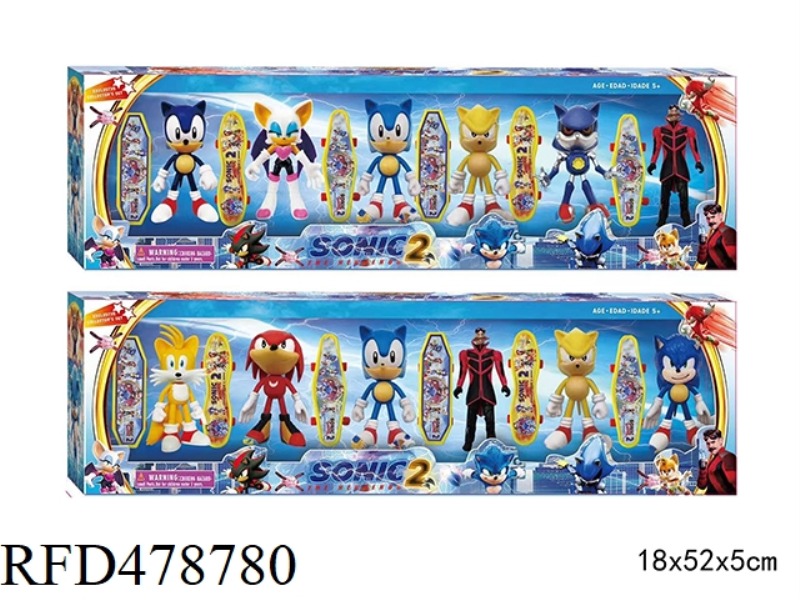 4 INCH SONIC PVC DOLL 6 + 3.5 INCH SKATEBOARD, 2 MIXED (HEAD, HAND, FOOT JOINTS CAN MOVE,) DISASSEMB