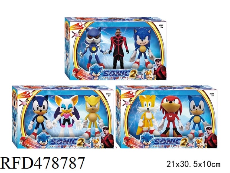 6.5 INCH SONIC DOLL 3 PIECES, 3 MIXED (WITH LIGHTS, SOFT GLUE FOR HEAD, HANDS AND FEET, HARD GLUE FO