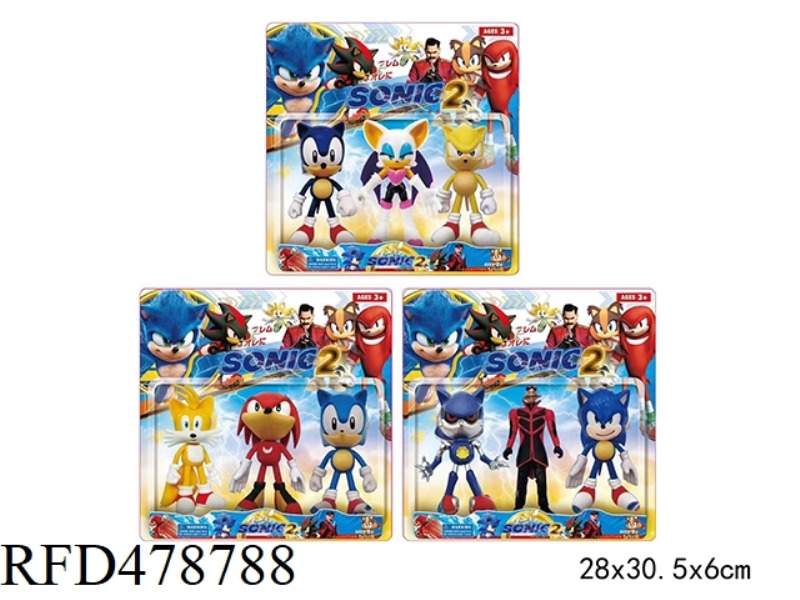 6.5 INCH SONIC DOLL 3 PIECES, 3 MIXED (WITH LIGHTS, SOFT GLUE FOR HEAD, HANDS AND FEET, HARD GLUE FO