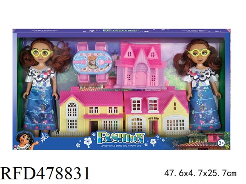 MAGIC FULL HOUSE MIRABELL 9 INCH DOLL + 9 INCH DOLL + VILLA + ACCESSORIES PLAY HOUSE SET