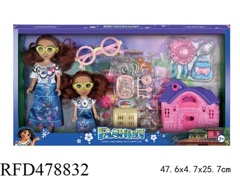 MAGIC FULL HOUSE MIRABELL 9 INCH DOLL + 6 INCH DOLL + VILLA + ACCESSORIES PLAY HOUSE SET