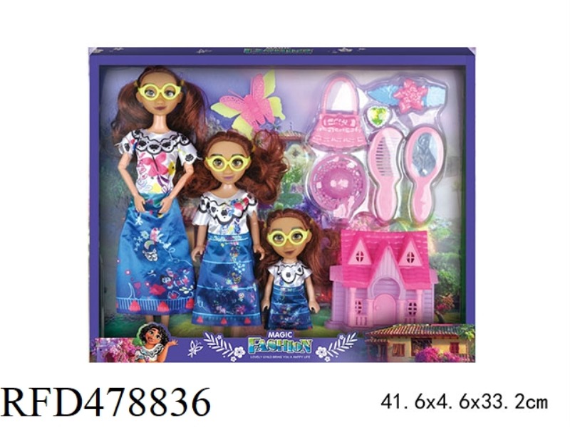 MAGIC FULL HOUSE MIRABELL 11.5 INCH DOLL + 9 INCH DOLL + 6 INCH DOLL + VILLA + ACCESSORIES PLAY HOUS