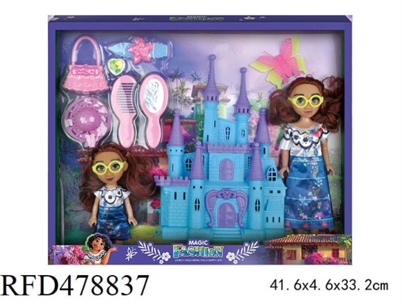 MAGIC FULL HOUSE MIRABELL 9 INCH DOLL + 6 INCH DOLL + VILLA + ACCESSORIES PLAY HOUSE SET