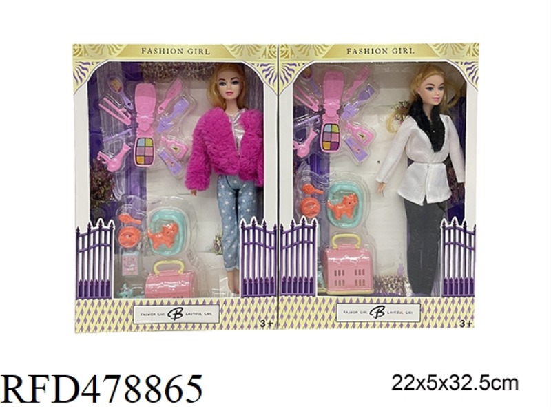 11 INCH SOLID BODY 9 JOINTS FASHION BARBIE DOLL WITH PET ACCESSORIES 2 MIXED