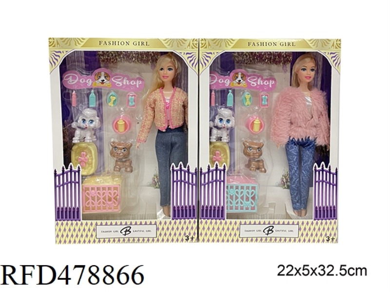 11 INCH SOLID BODY 9 JOINTS FASHION BARBIE DOLL WITH PET ACCESSORIES 2 MIXED