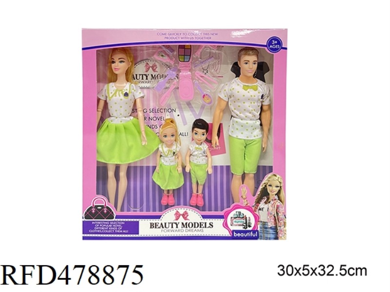 11 INCH SOLID BODY FAMILY OF FOUR BARBIE DOLL WITH ACCESSORIES