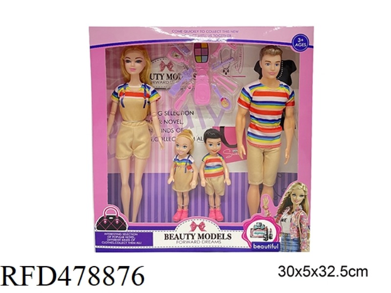 11 INCH SOLID BODY FAMILY OF FOUR BARBIE DOLL WITH ACCESSORIES