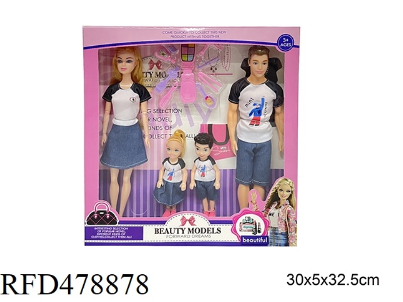 11 INCH SOLID BODY FAMILY OF FOUR BARBIE DOLL WITH ACCESSORIES