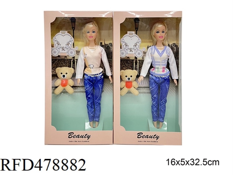 11 INCH SOLID BODY 9 JOINTS FASHION BARBIE DOLL WITH VINYL BEAR 2 MIXES