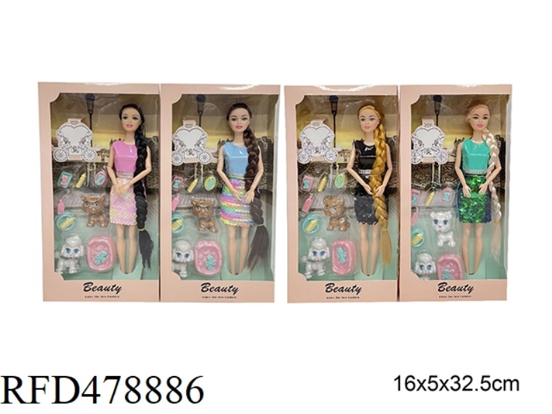 11 INCH SOLID BODY 9 JOINTS FASHION BARBIE DOLL WITH PET ACCESSORIES 4 MIXES