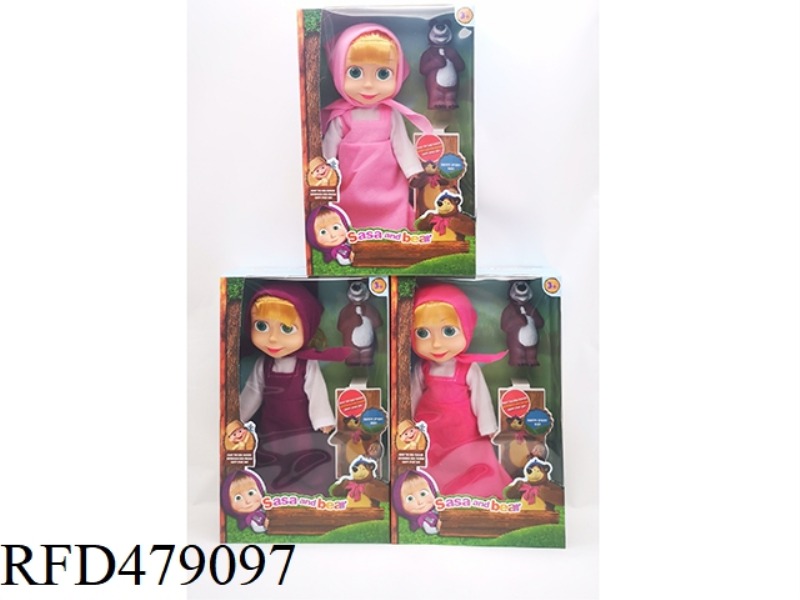 10 INCH EMPTY BODY WITH IC MASHA DOLL WITH BEAR 3 COLOR MIX (ROSE RED, PURPLE, PINK)