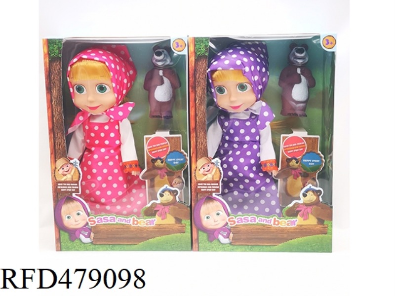 10 INCH EMPTY BODY WITH IC MASHA DOLL WITH BEAR POLKA DOT 2 COLOR MIX (ROSE RED, PURPLE)