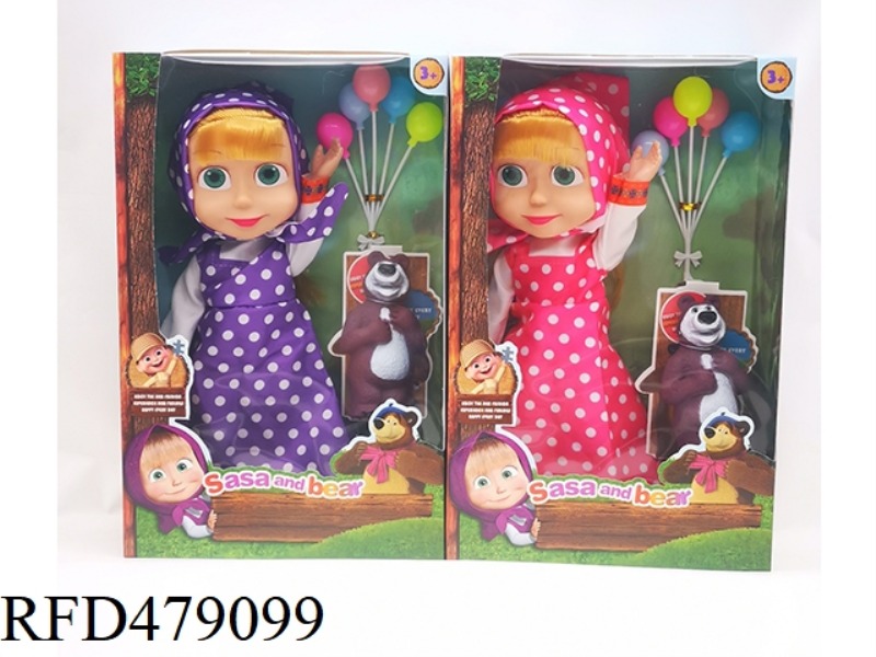 10 INCH EMPTY BODY WITH IC MASHA DOLL WITH BEAR + BALLOON POLKA DOT 2 COLOR MIX (ROSE RED, PURPLE)