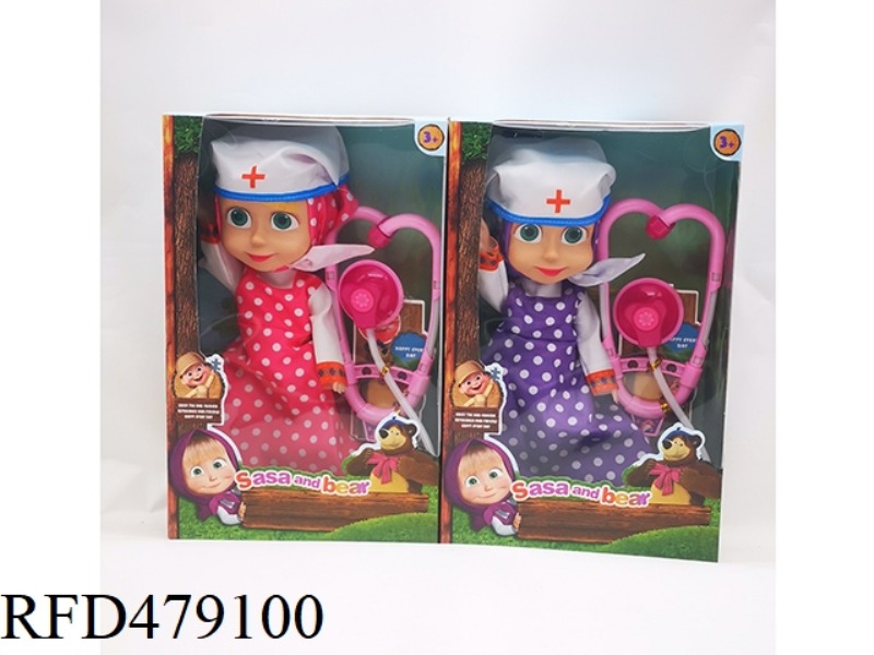 10 INCH EMPTY BODY WITH IC MARTHA DOLL WITH STETHOSCOPE + DOCTOR HAT POLKA DOT 2 COLOR MIX (ROSE RED