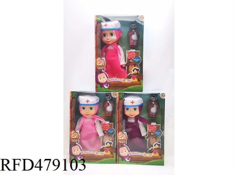 10 INCH EMPTY BODY WITH IC MASHA DOLL WITH BEAR + DOCTOR HAT 3 COLOR MIX (ROSE RED, PURPLE, PINK)
