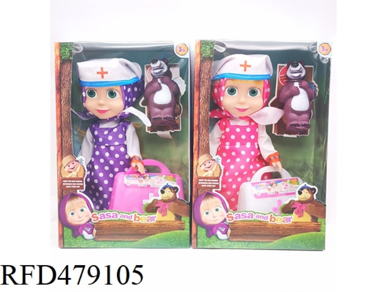 10 INCH EMPTY BODY WITH IC MASHA DOLL WITH BEAR + DOCTOR HAT + MEDICINE BOX WAVE POINT 2 COLOR MIX (