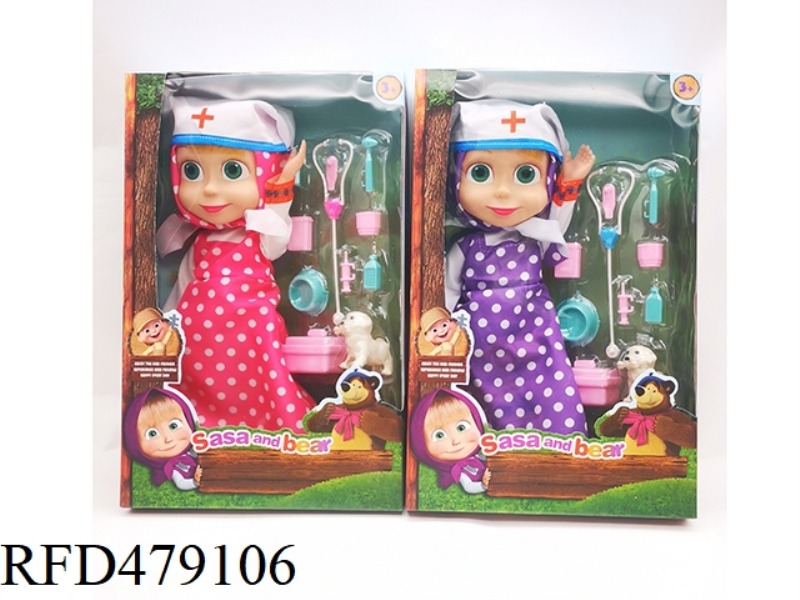 10 INCH EMPTY BODY WITH IC MARTHA DOLL WITH DOCTOR HAT + MEDICAL EQUIPMENT BLISTER POLKA DOT 2 COLOR