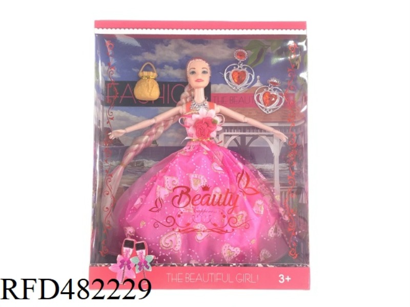 11.5 INCH 9 JOINTS 12 INCH LONG BRAIDS SOLID BODY BARBIE BOX WITH EARRINGS HANDBAG NECKLACE