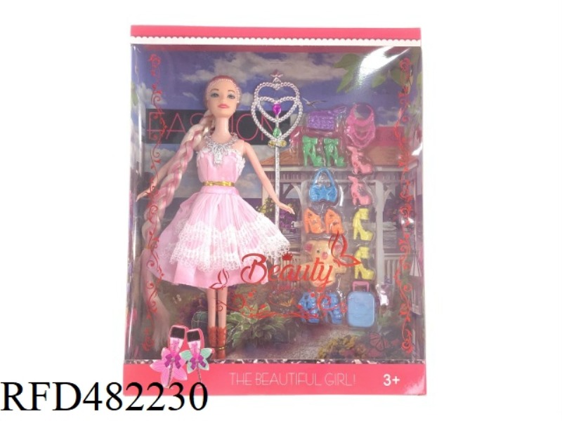 11.5 INCH 5 JOINTS 12 INCH LONG BRAIDS SOLID BODY BARBIE BOX WITH MAGIC WAND SHOES NECKLACE