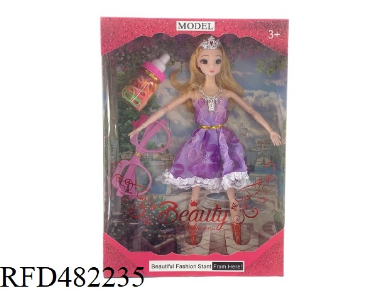 11.5 INCH 11 JOINT SOLID BODY BARBIE DOLL BOXED 3D SIMULATION EYE WITH NECKLACE GLASSES CROWN