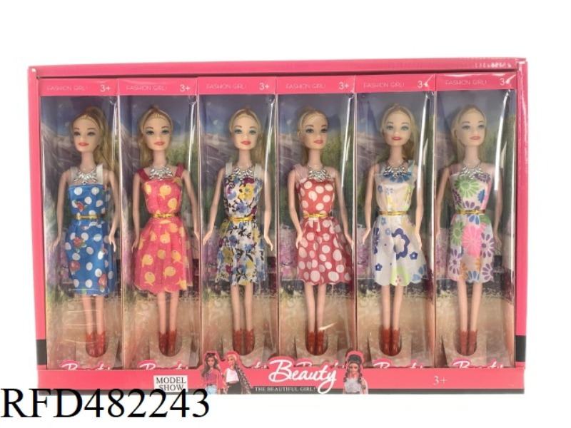 11.5 INCH SOLID BARBIE BOX WITH NECKLACE SHOES 6PCS