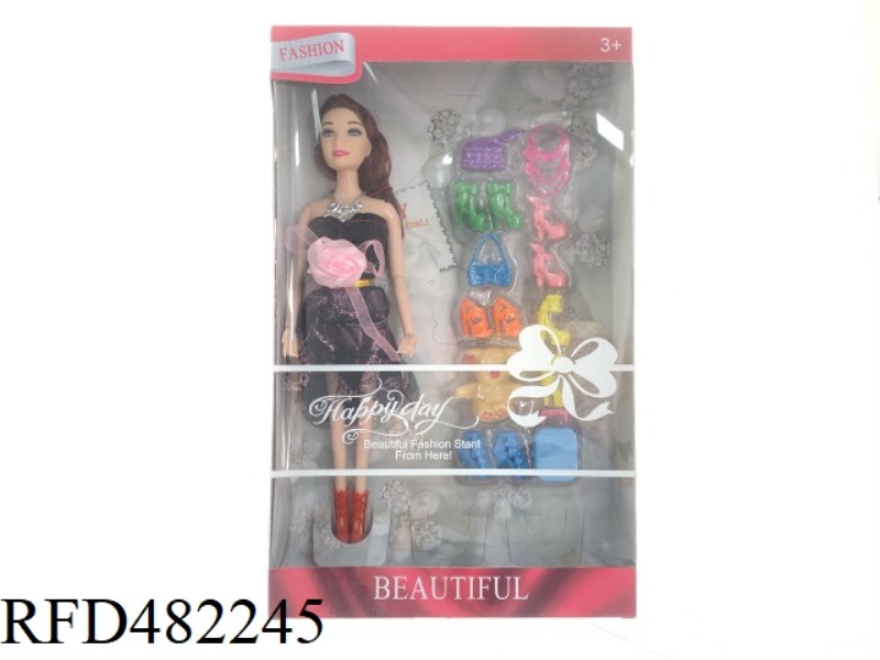 11.5 INCH 9 JOINTS SOLID BARBIE BOX WITH NECKLACE SHOES