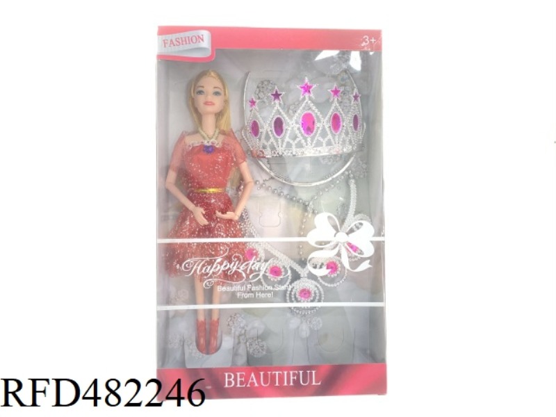 11.5-INCH 9-JOINT SOLID BODY BARBIE BOX WITH LARGE CROWN AND LARGE NECKLACE