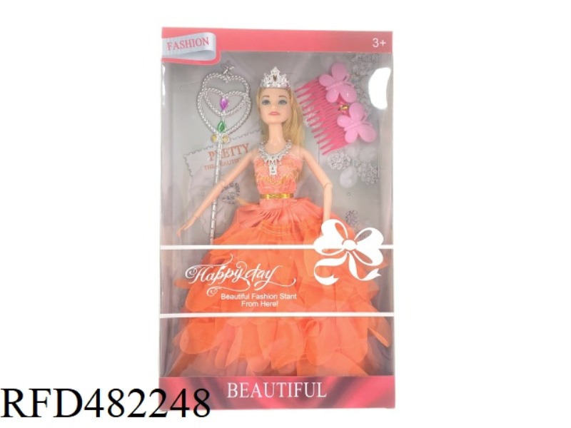 11.5 INCH 9 JOINTS SOLID BODY BARBIE DOLL BOX WITH NECKLACE CROWN MAGIC WAND HAIRPIN