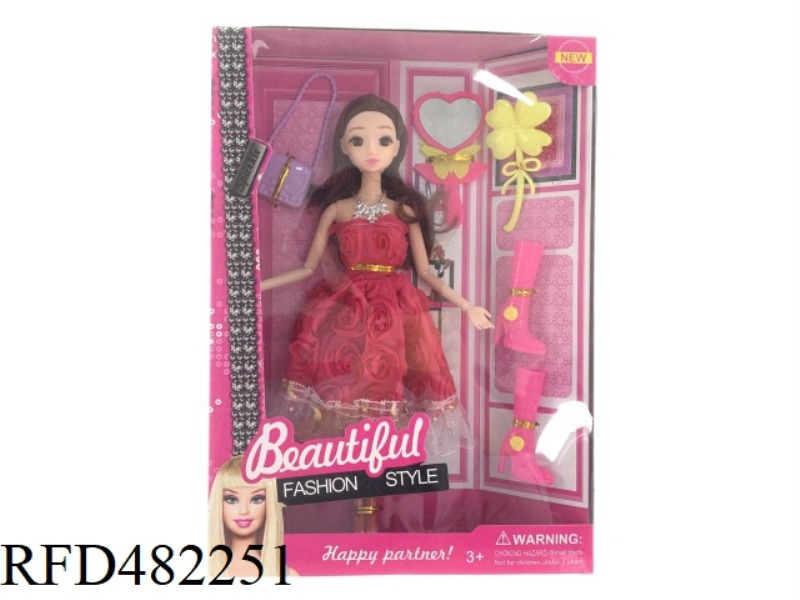 11.5 INCH 9 JOINTS SOLID BODY BARBIE DOLL BOXED 3D ARTIFICIAL EYE WITH HAND BAG MIRROR COMB SHOES